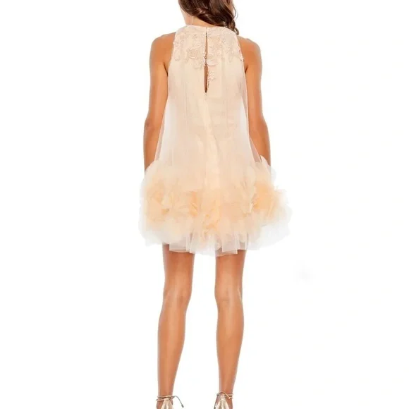 Mac Duggal 11294 NWT HALTER NECK FLOWY PETAL A LINE MINI DRESS - Picture 2 of 7
